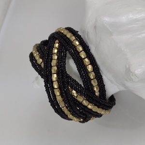 ❤️SOLD❤️ Black Bead Gold Studded Braided Cuff Boho Bracelet